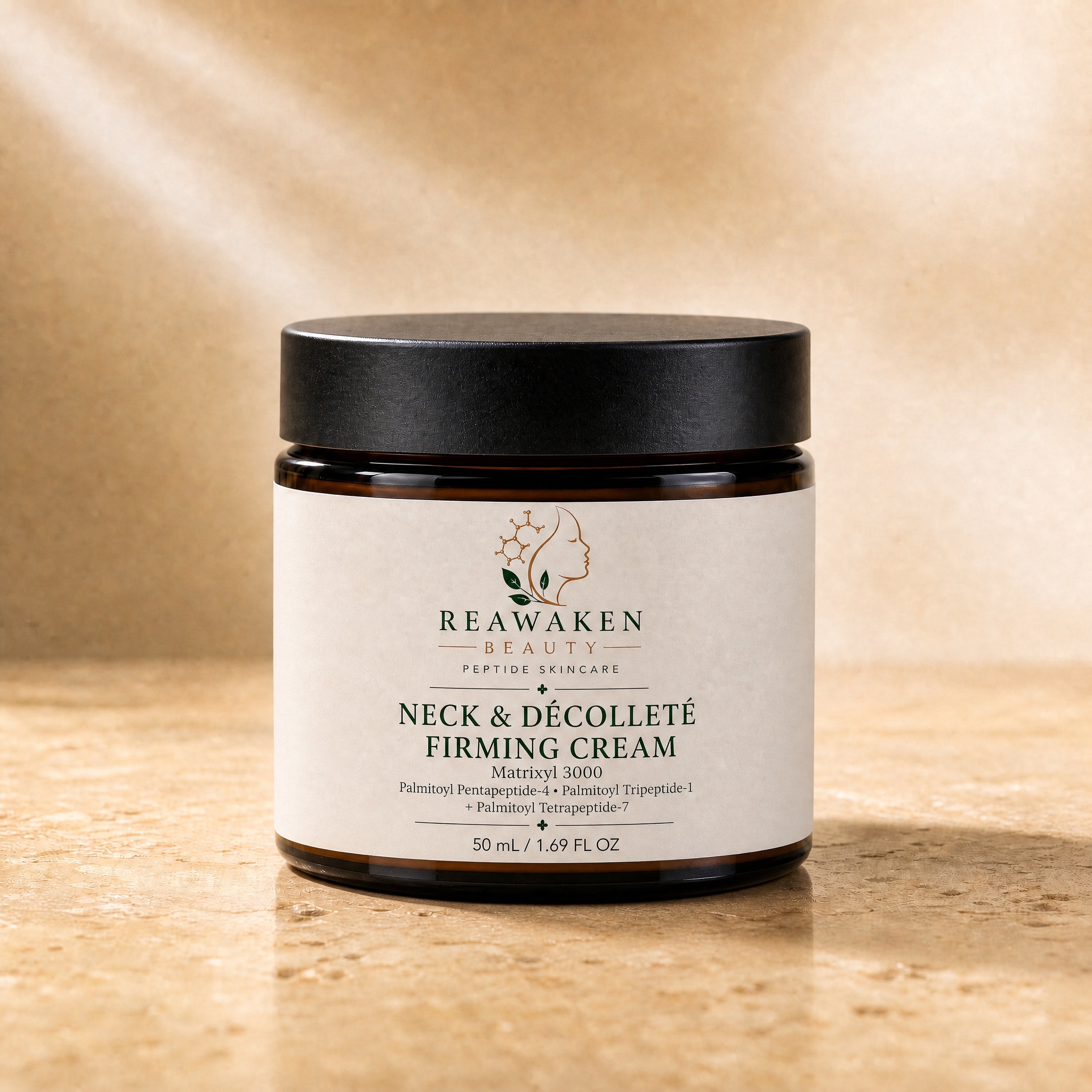 Neck and Decollete Firming Cream amber jar with black lid